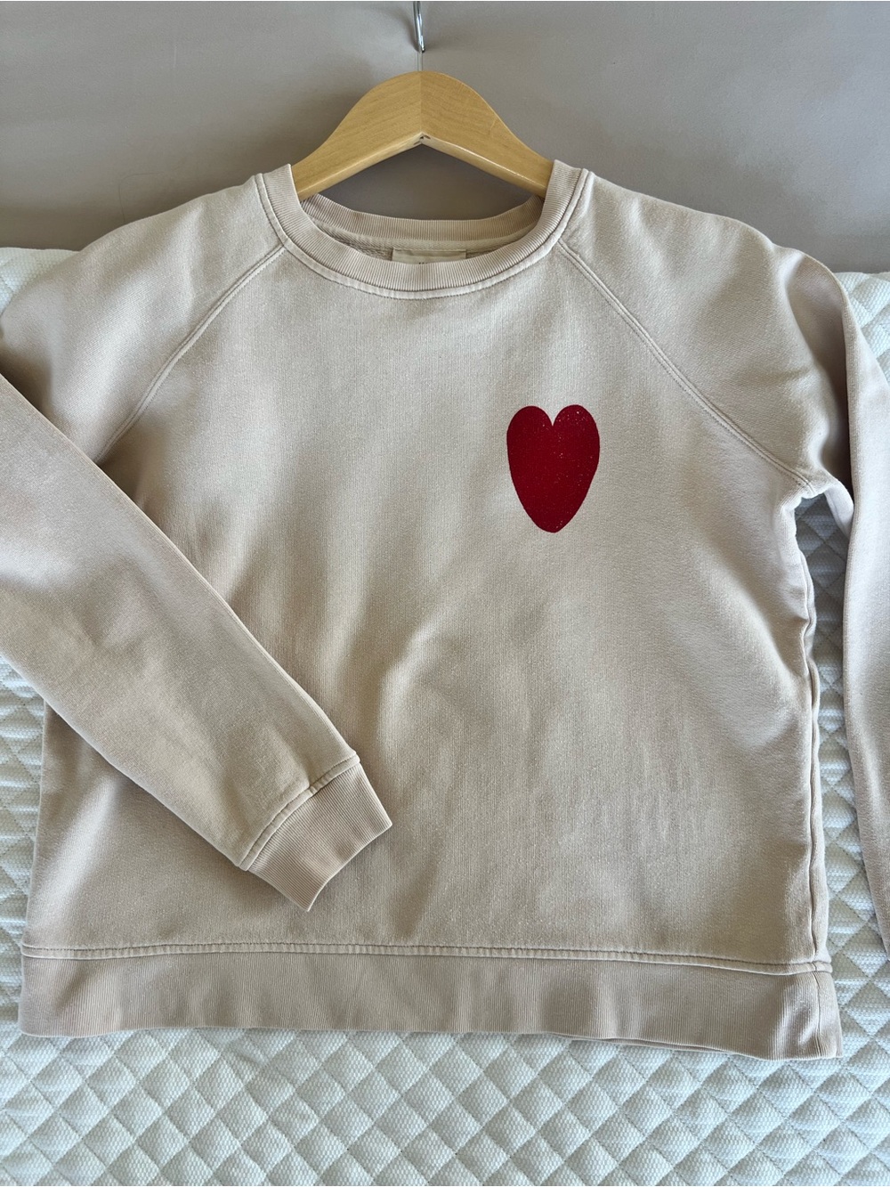 Sezane Cream Crewneck Sweatshirt with Red Heart Motif